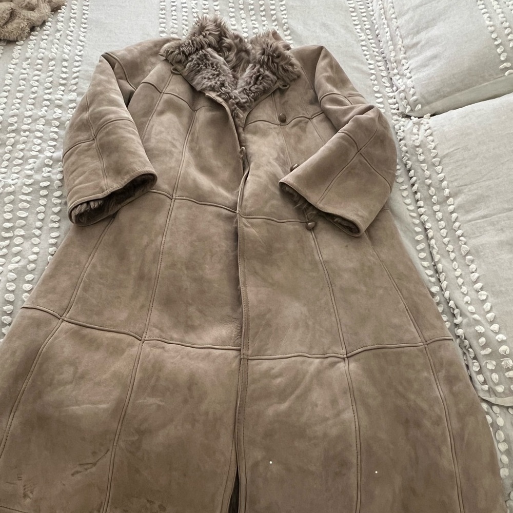 Women's Taupe Leather Coat with Fur Trim/Beautiful fur and leather coats